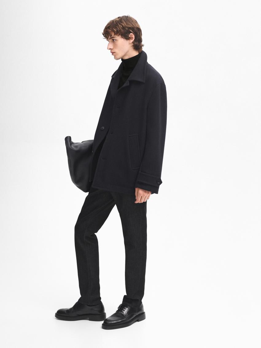 Massimo Dutti Short Wool Blend Men Coat Navy | US-GP1460275