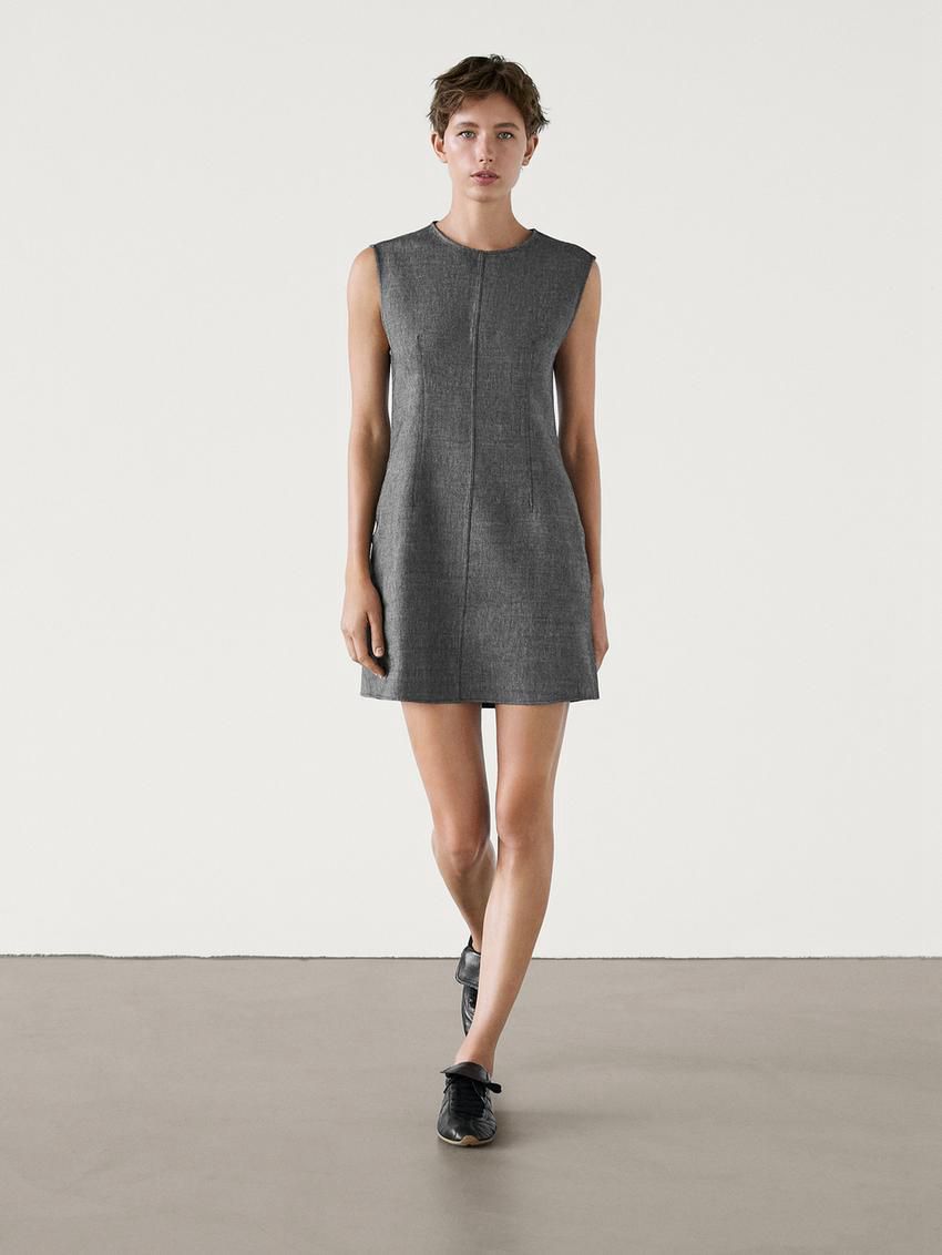 Massimo Dutti Short Wool Blend Women Dress Grey | US-LT7685921