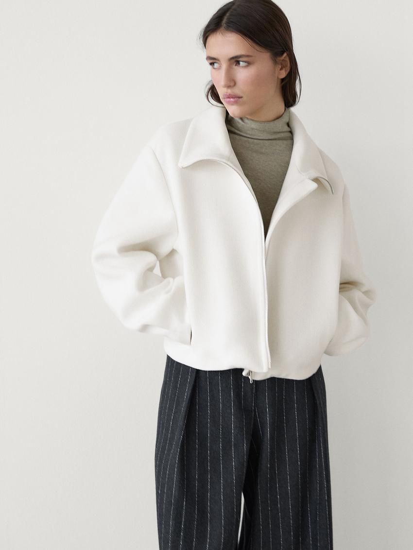 Massimo Dutti Short Wool Blend Women Jacket Cream | US-JY0271469