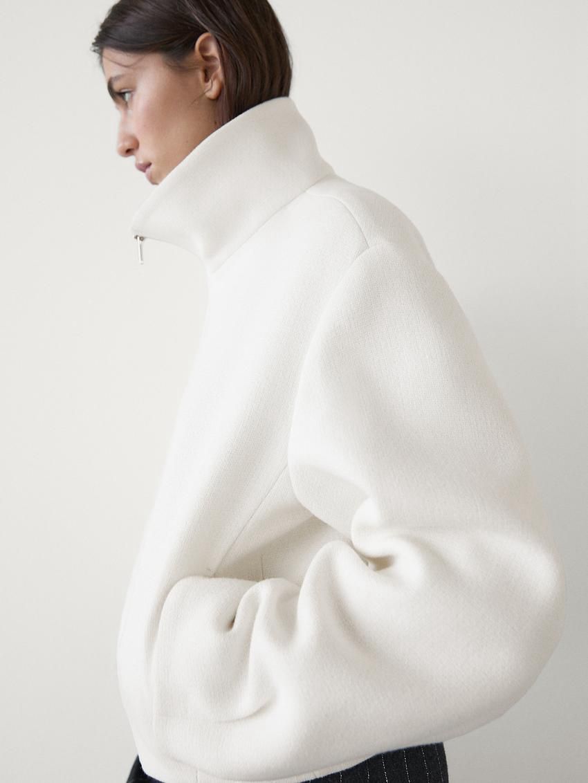Massimo Dutti Short Wool Blend Women Jacket Cream | US-JY0271469