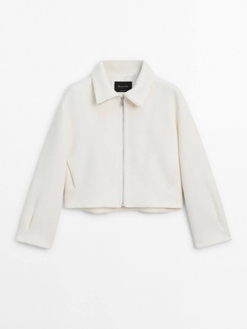 Massimo Dutti Short Wool Blend Women Jacket Cream | US-JY0271469