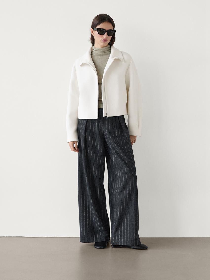 Massimo Dutti Short Wool Blend Women Jacket Cream | US-JY0271469