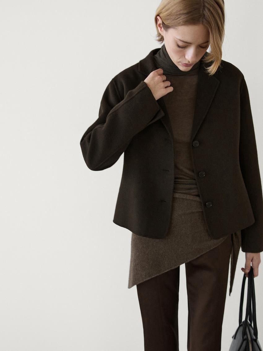 Massimo Dutti Short Wool Blend Women Jacket Chocolate | US-NX5174062