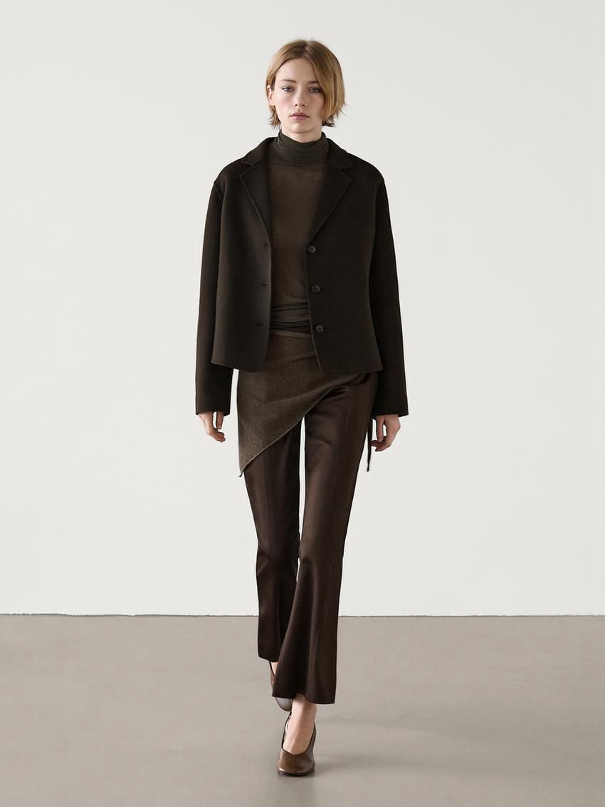 Massimo Dutti Short Wool Blend Women Jacket Chocolate | US-NX5174062