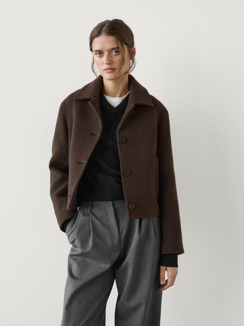 Massimo Dutti Short Wool Blend Women Jacket Chocolate | US-PJ4281357