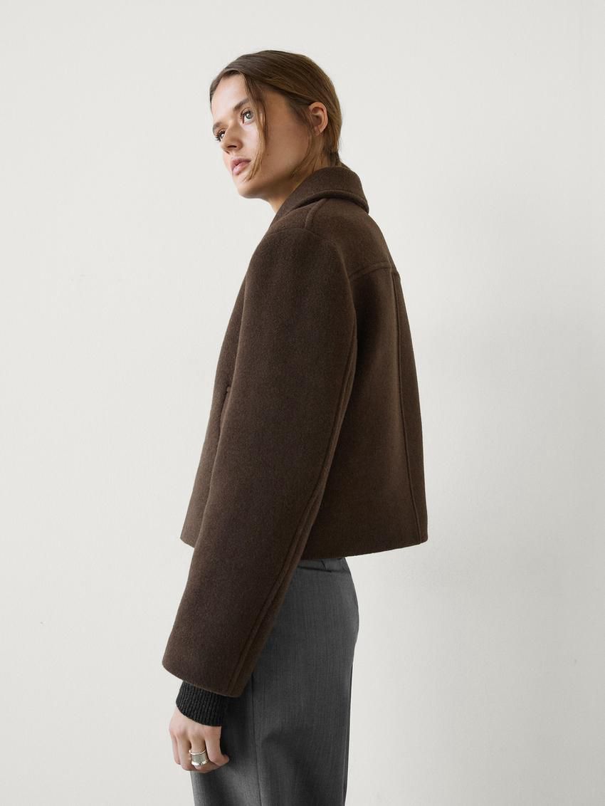 Massimo Dutti Short Wool Blend Women Jacket Chocolate | US-PJ4281357