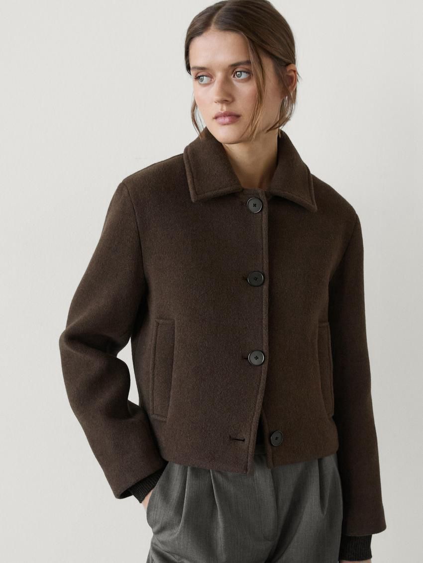 Massimo Dutti Short Wool Blend Women Jacket Chocolate | US-PJ4281357