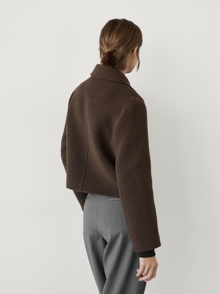 Massimo Dutti Short Wool Blend Women Jacket Chocolate | US-PJ4281357