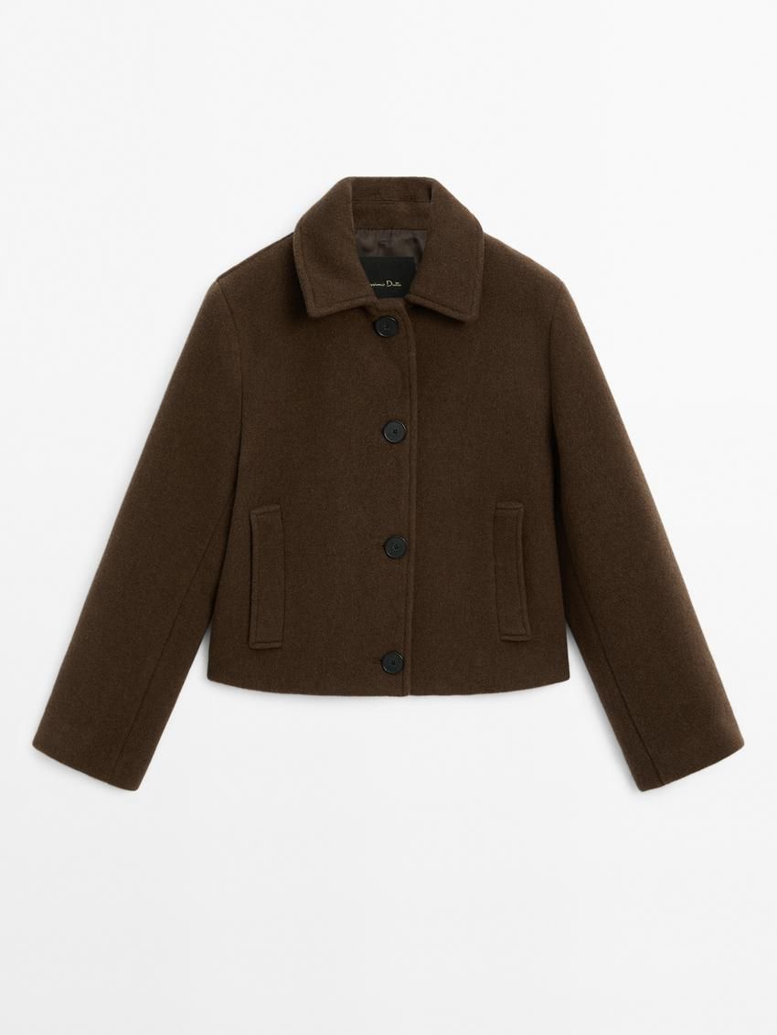Massimo Dutti Short Wool Blend Women Jacket Chocolate | US-PJ4281357