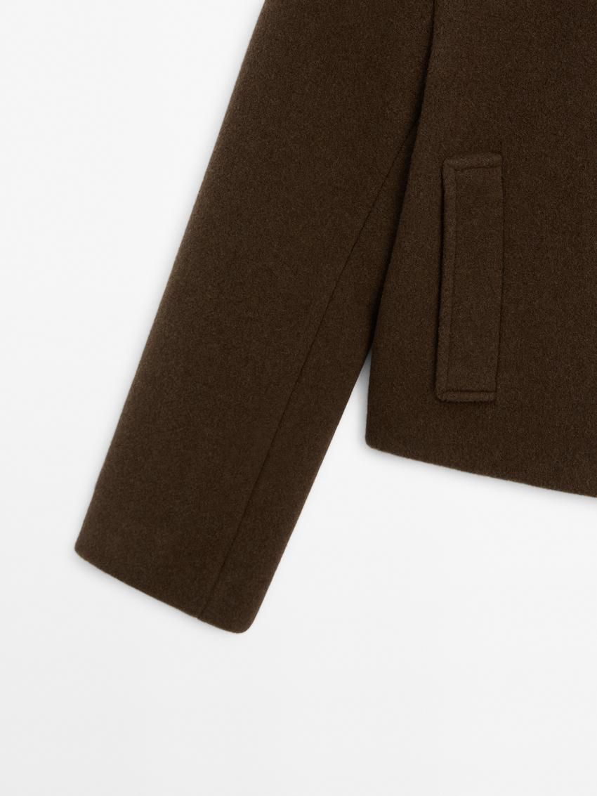 Massimo Dutti Short Wool Blend Women Jacket Chocolate | US-PJ4281357