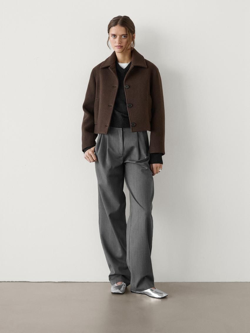 Massimo Dutti Short Wool Blend Women Jacket Chocolate | US-PJ4281357
