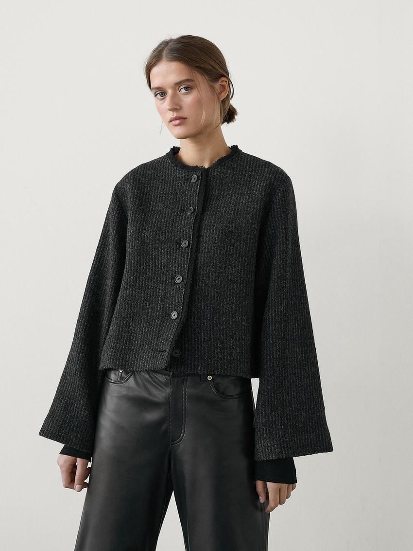 Massimo Dutti Short Wool Blend Women Jacket Black | US-WC8095167