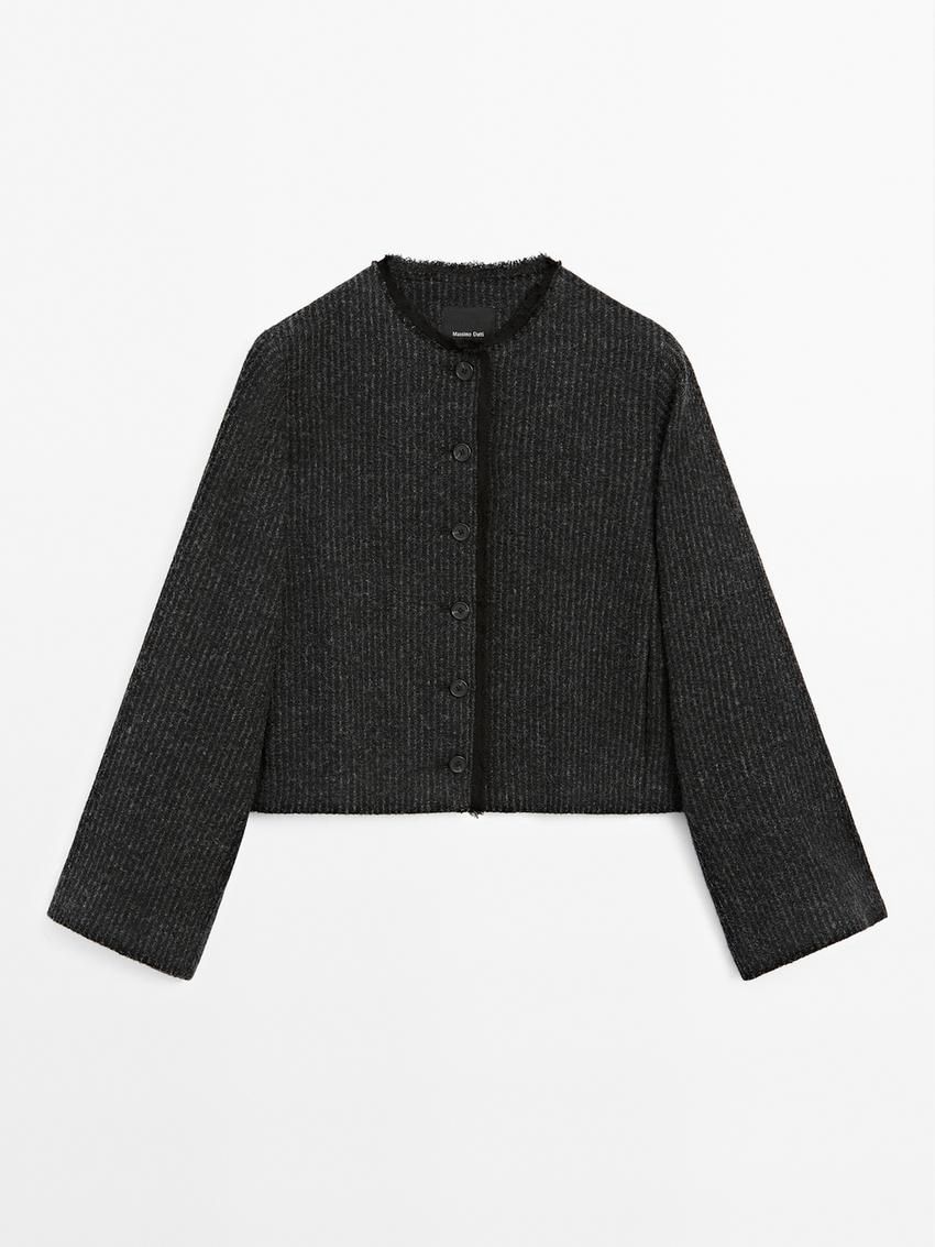 Massimo Dutti Short Wool Blend Women Jacket Black | US-WC8095167