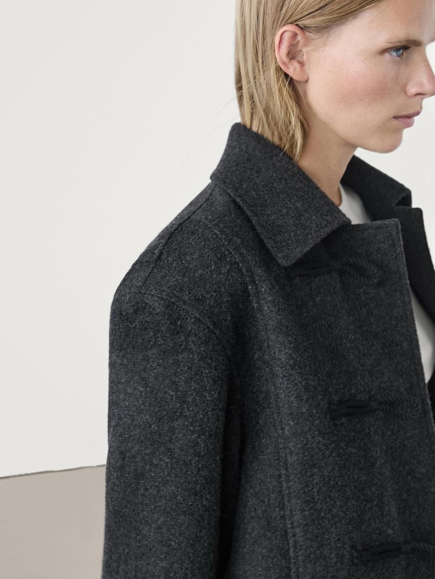 Massimo Dutti Short Wool Blendwith Toggles Women Coat Dark Grey | US-VT6940175