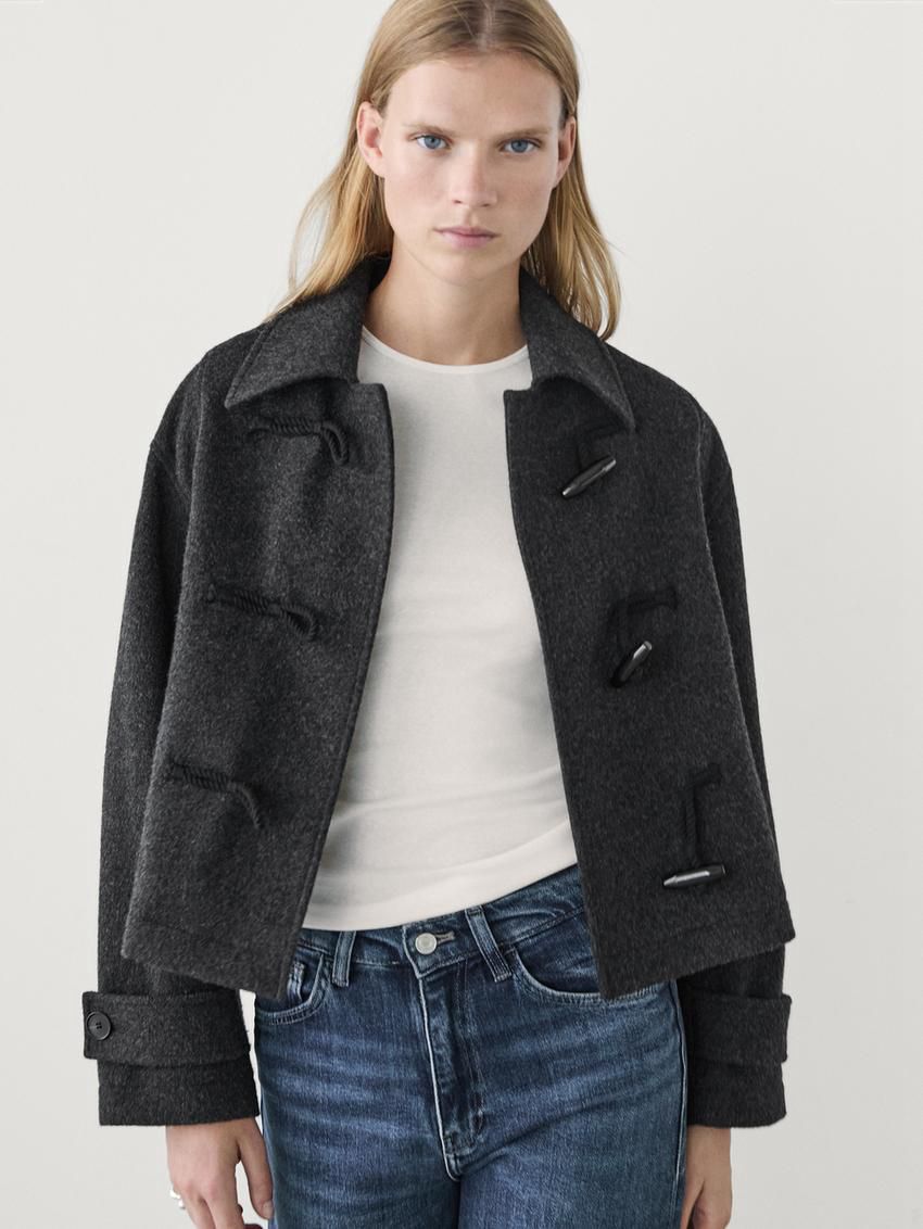 Massimo Dutti Short Wool Blendwith Toggles Women Coat Dark Grey | US-VT6940175
