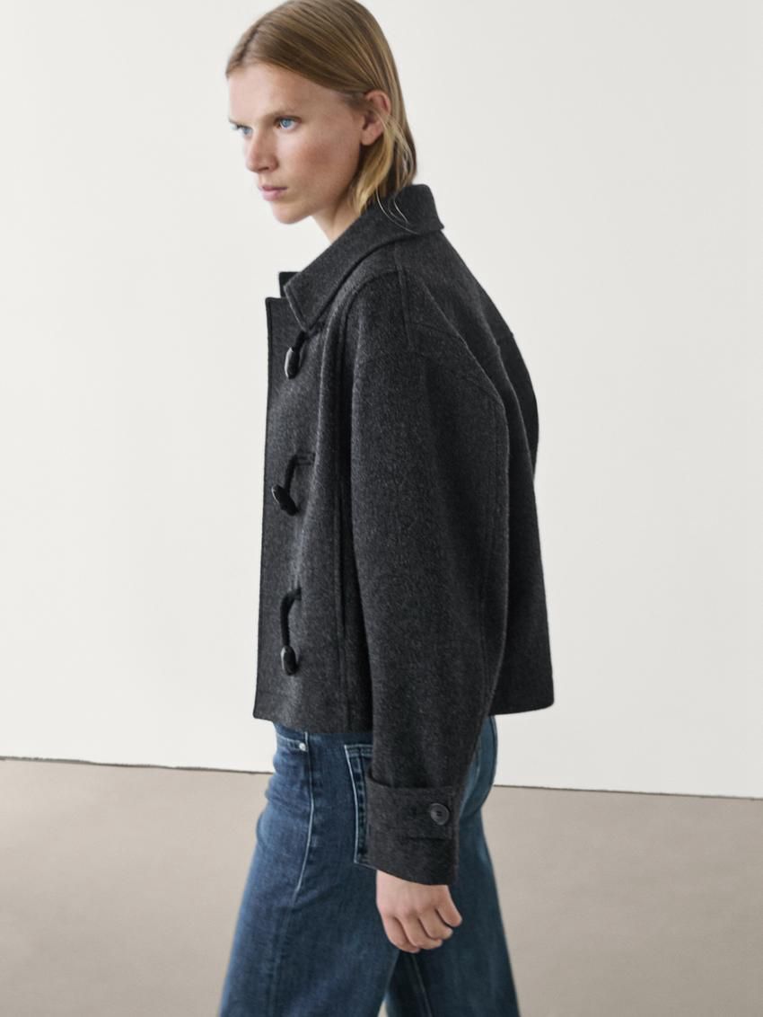 Massimo Dutti Short Wool Blendwith Toggles Women Coat Dark Grey | US-VT6940175