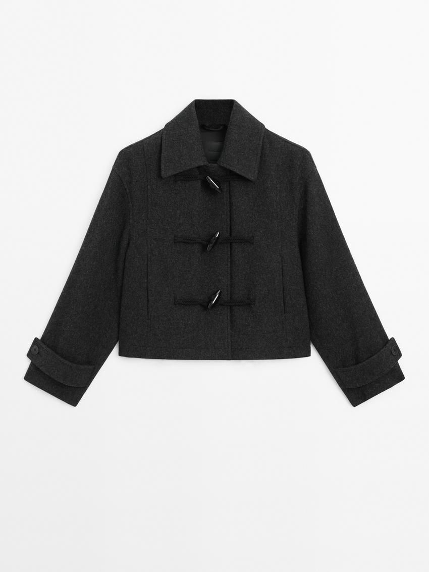 Massimo Dutti Short Wool Blendwith Toggles Women Coat Dark Grey | US-VT6940175