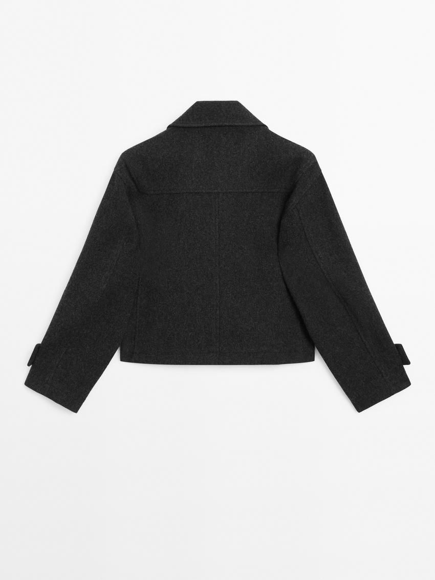 Massimo Dutti Short Wool Blendwith Toggles Women Coat Dark Grey | US-VT6940175