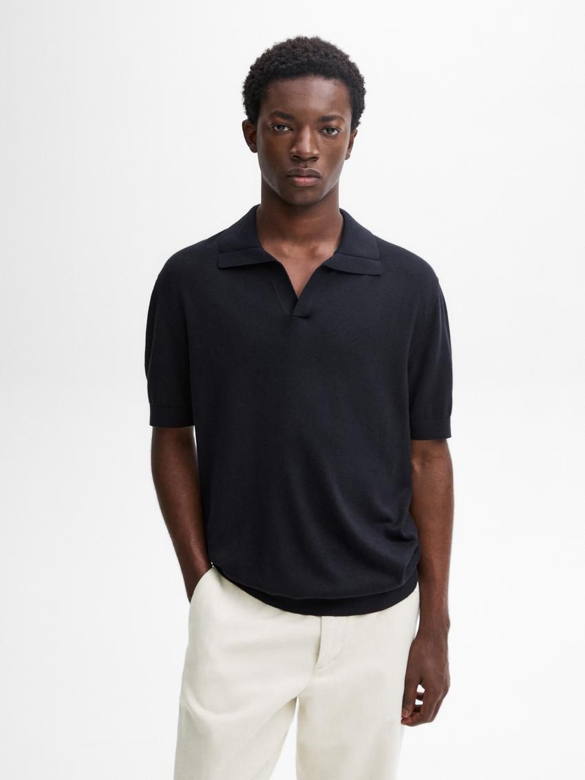 Massimo Dutti Short-sleeve Knit With Cotton Men Polo Shirt Navy | US-IB8602975