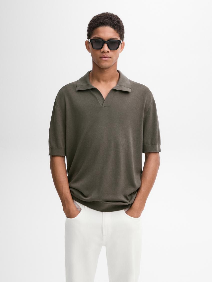 Massimo Dutti Short-sleeve Knit With Cotton Men Polo Shirt Dark Khaki | US-TN5926317