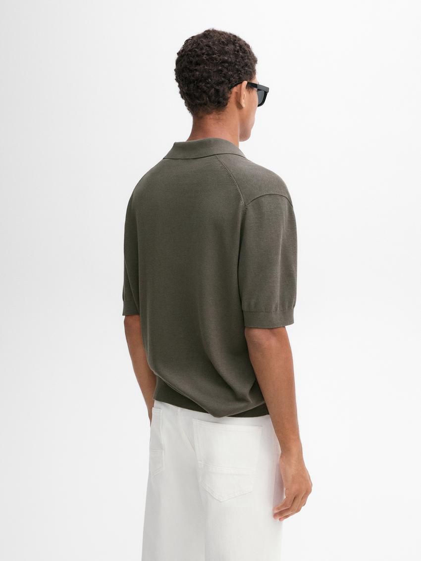 Massimo Dutti Short-sleeve Knit With Cotton Men Polo Shirt Dark Khaki | US-TN5926317