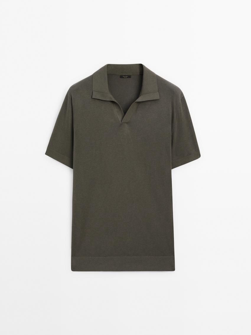 Massimo Dutti Short-sleeve Knit With Cotton Men Polo Shirt Dark Khaki | US-TN5926317