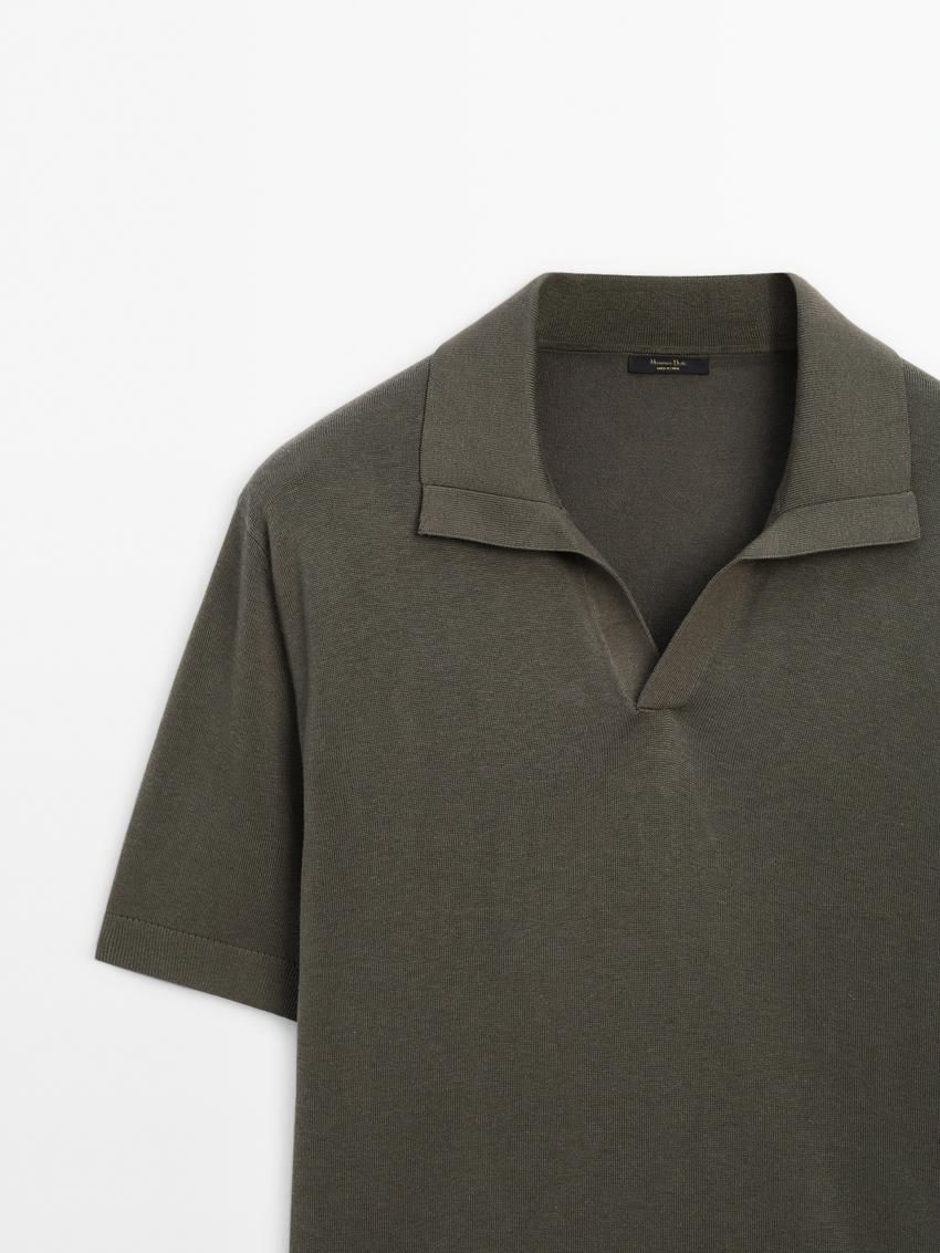Massimo Dutti Short-sleeve Knit With Cotton Men Polo Shirt Dark Khaki | US-TN5926317