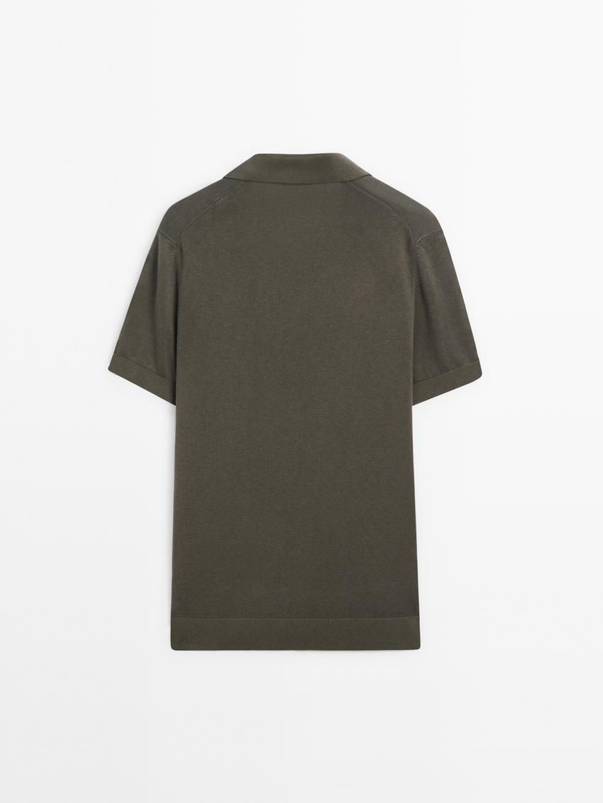 Massimo Dutti Short-sleeve Knit With Cotton Men Polo Shirt Dark Khaki | US-TN5926317