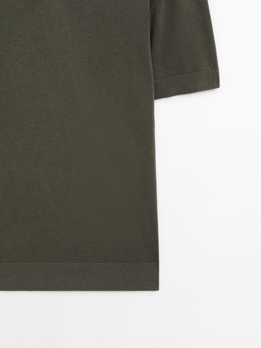 Massimo Dutti Short-sleeve Knit With Cotton Men Polo Shirt Dark Khaki | US-TN5926317