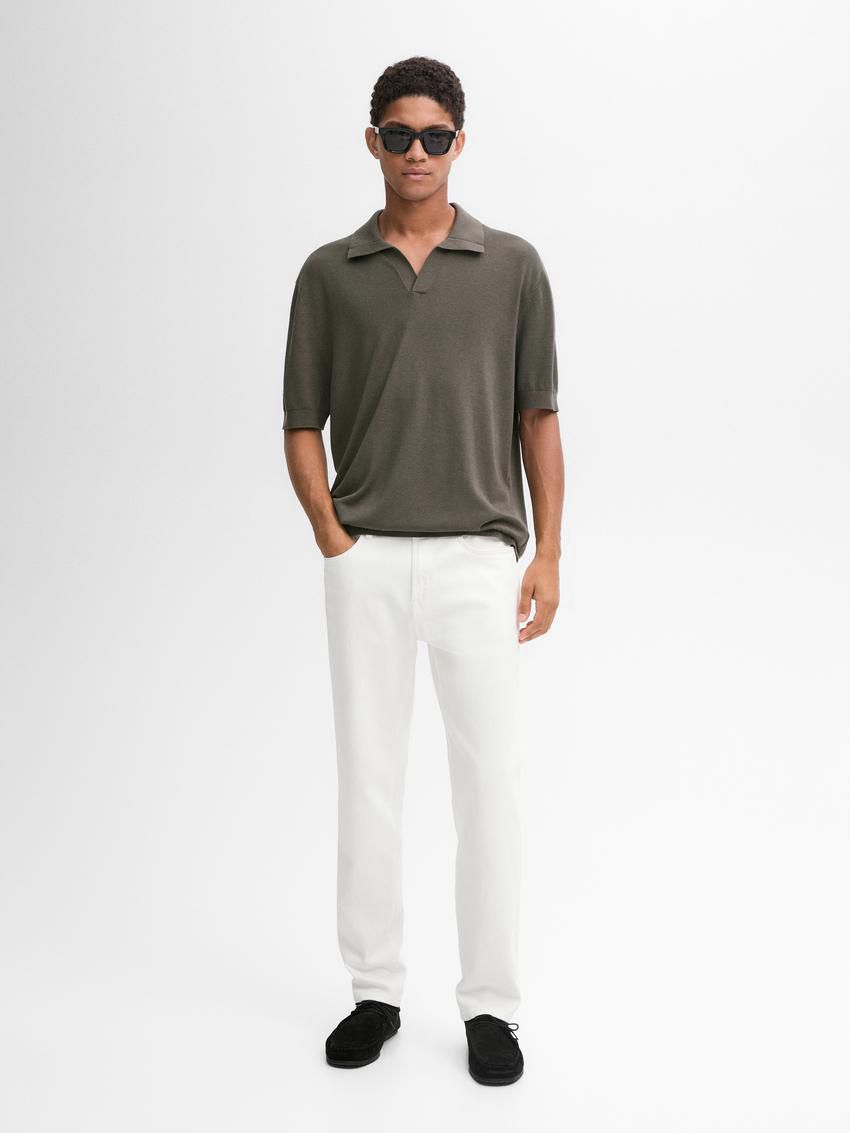 Massimo Dutti Short-sleeve Knit With Cotton Men Polo Shirt Dark Khaki | US-TN5926317