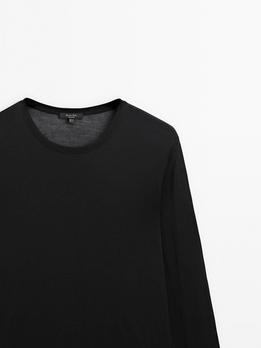 Massimo Dutti Silk Modal Lightweight With Long Sleeves Women T-Shirt Black | US-YE5086372