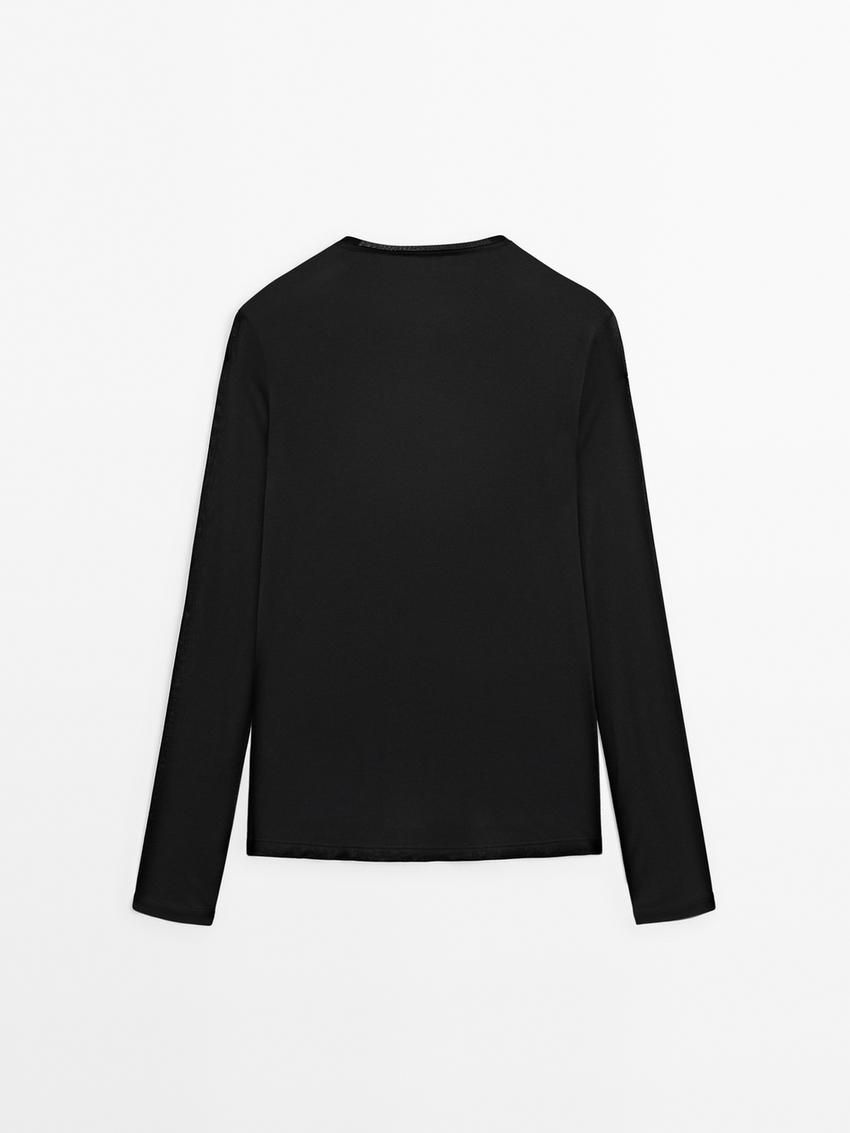 Massimo Dutti Silk Modal Lightweight With Long Sleeves Women T-Shirt Black | US-YE5086372
