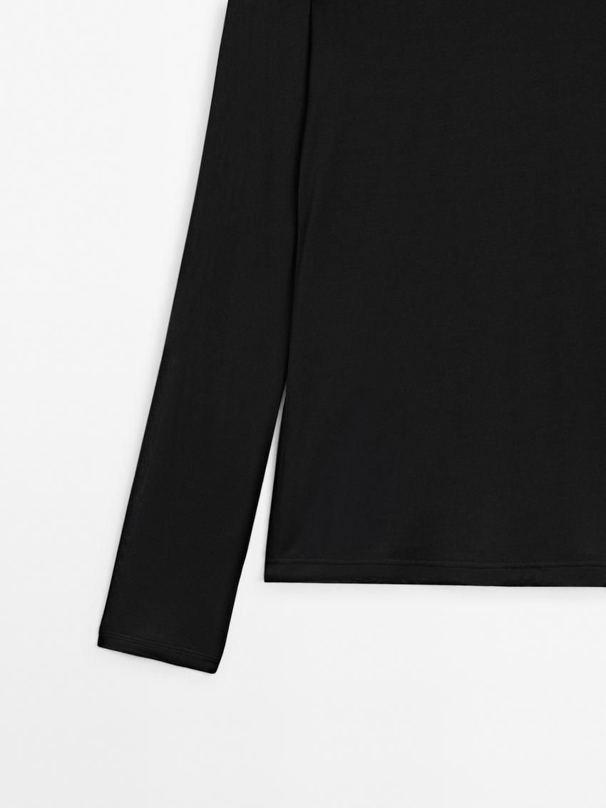 Massimo Dutti Silk Modal Lightweight With Long Sleeves Women T-Shirt Black | US-YE5086372