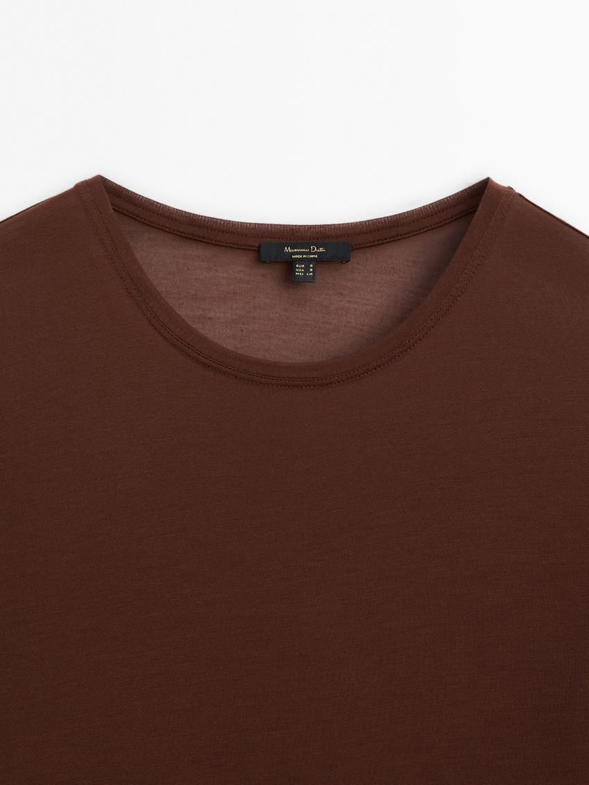 Massimo Dutti Silk Modal Lightweight With Long Sleeves Women T-Shirt Dark Brown | US-YP5740932