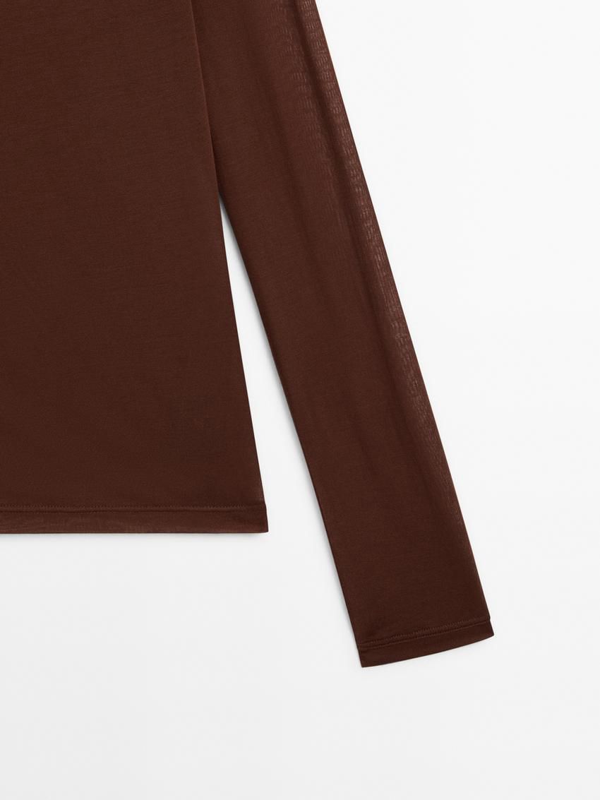 Massimo Dutti Silk Modal Lightweight With Long Sleeves Women T-Shirt Dark Brown | US-YP5740932