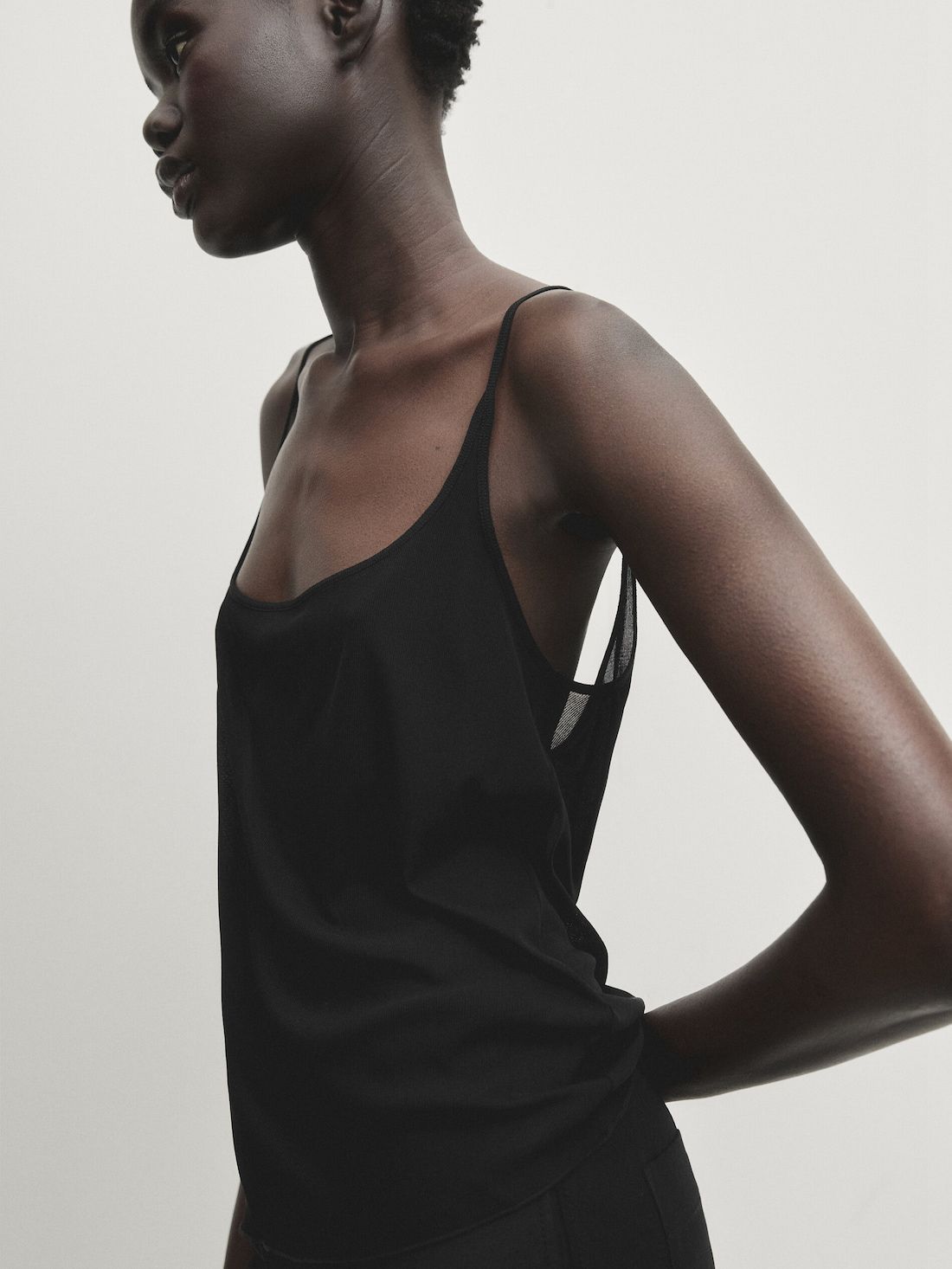 Massimo Dutti Silk Strappy Women Top Black | US-TA7140652