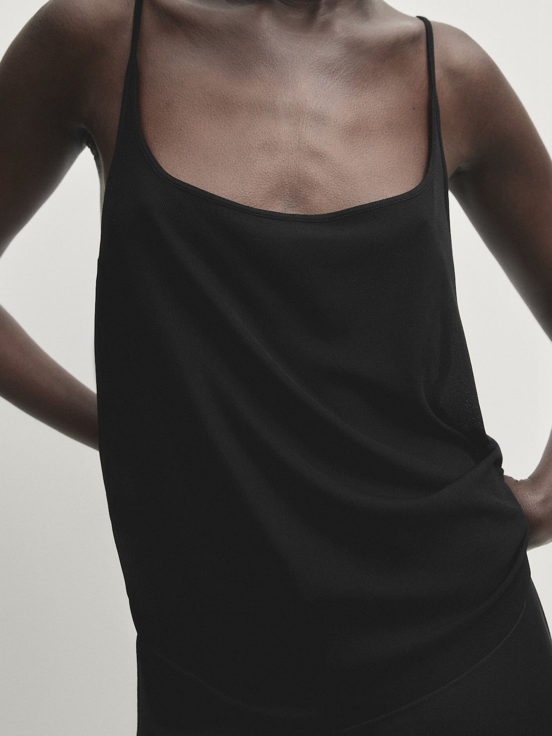 Massimo Dutti Silk Strappy Women Top Black | US-TA7140652