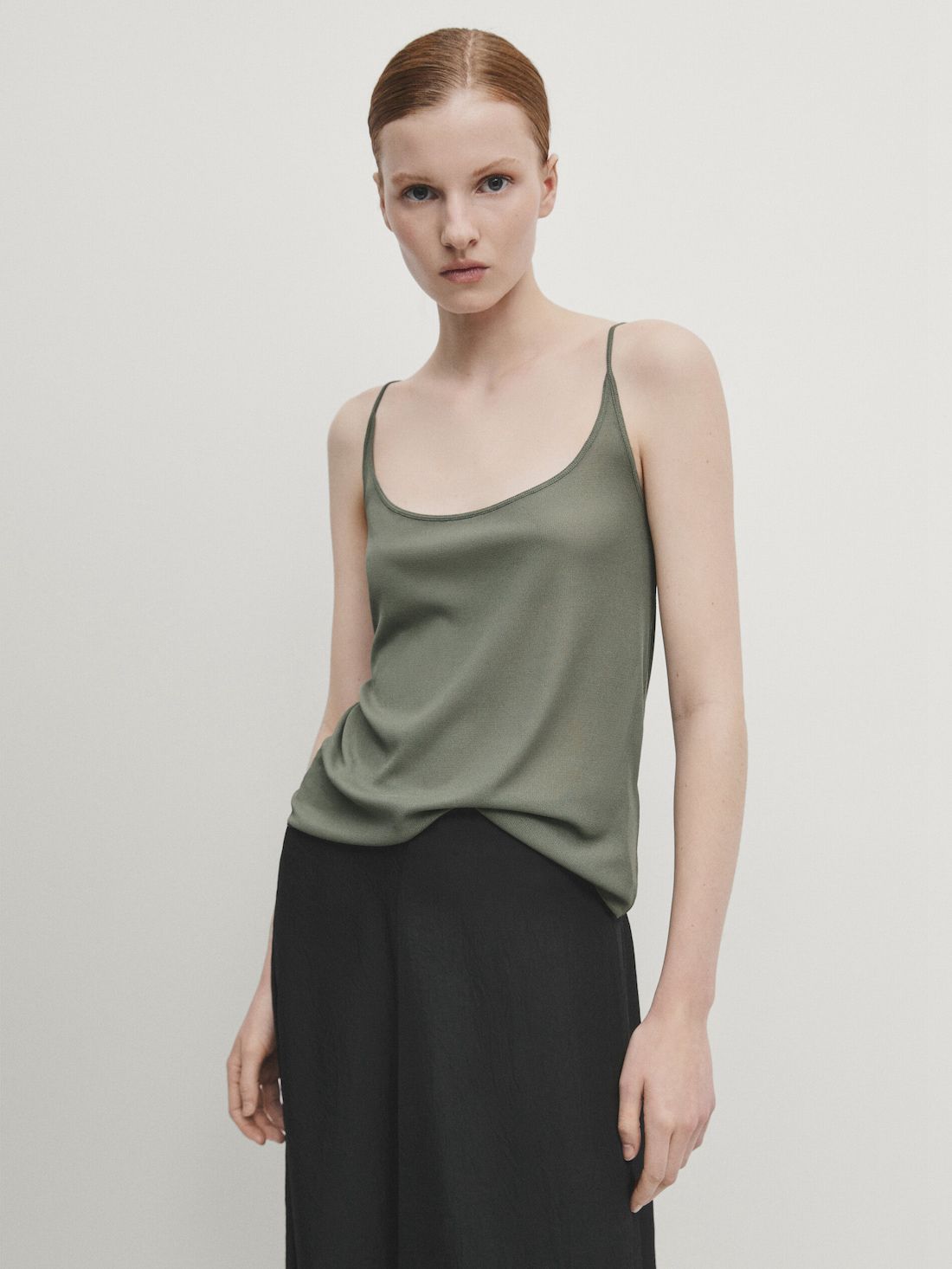 Massimo Dutti Silk Strappy Women Top Khaki | US-OL5984631