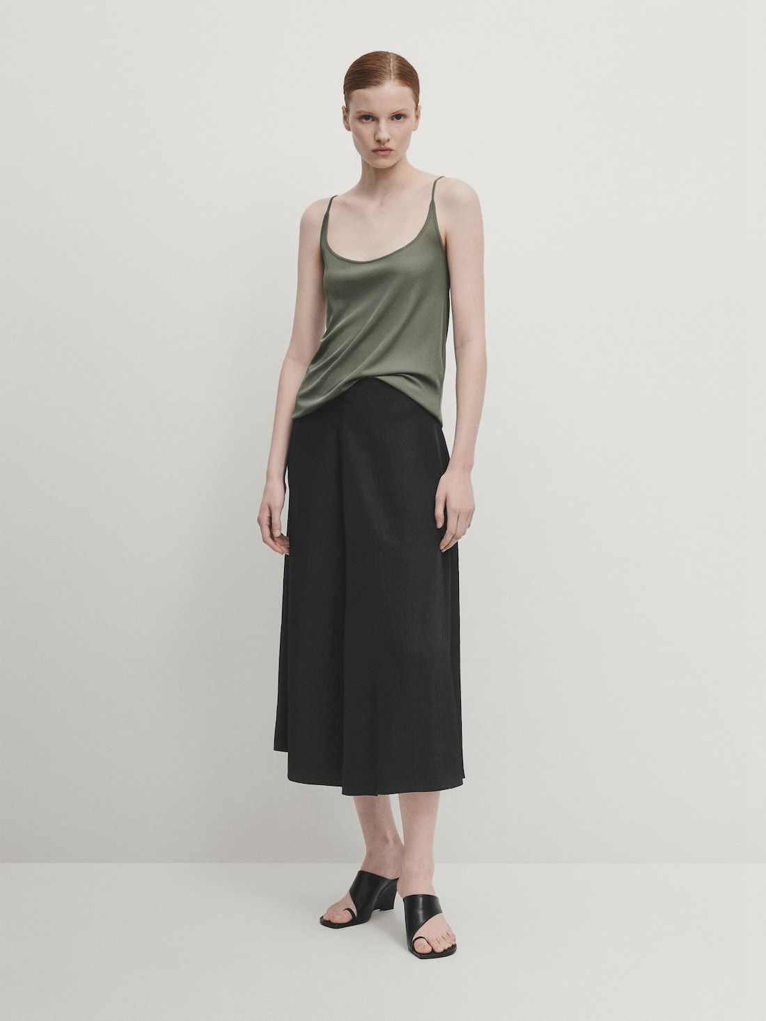 Massimo Dutti Silk Strappy Women Top Khaki | US-OL5984631