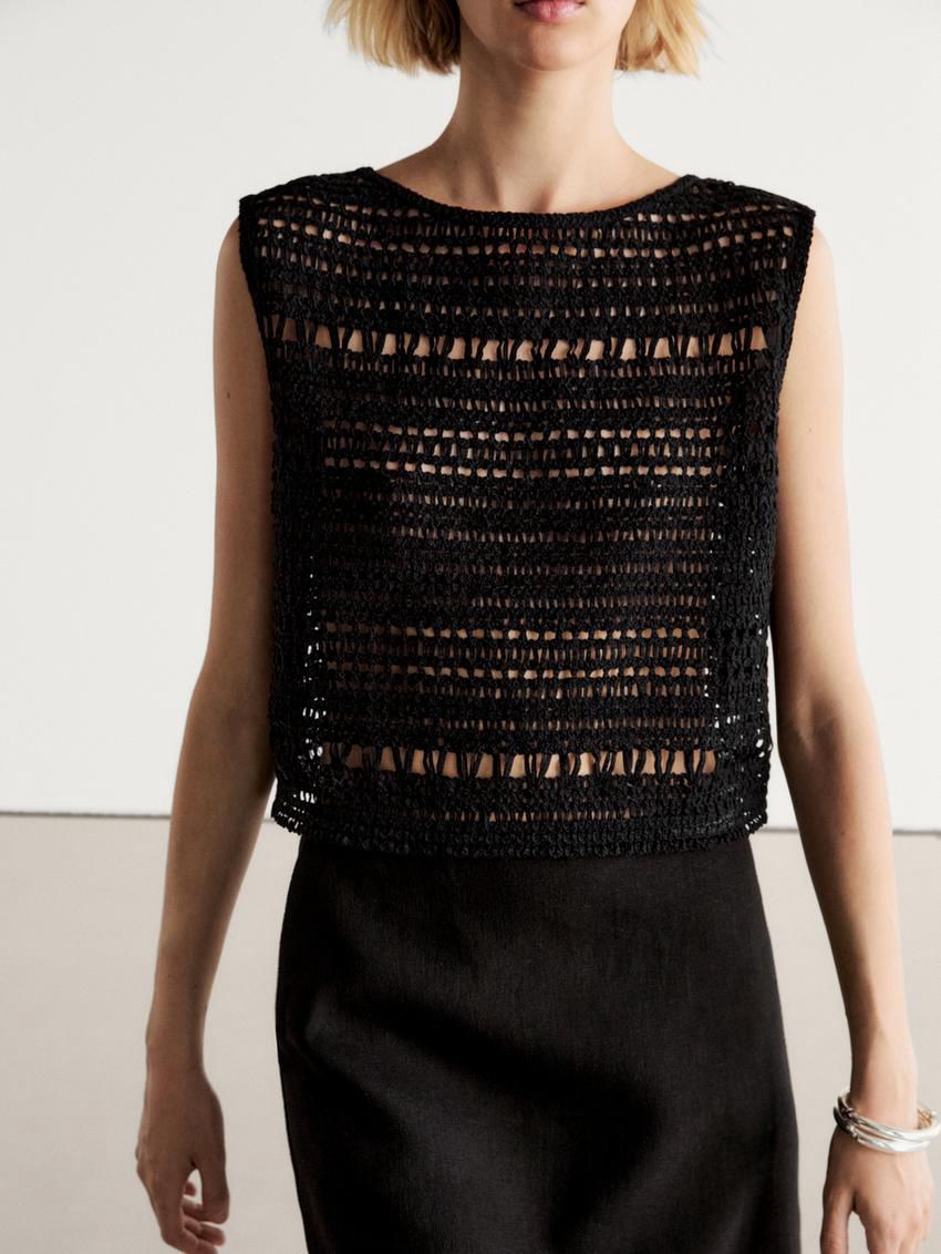 Massimo Dutti Sleeveless Crochet Women Top Black | US-NH6280974