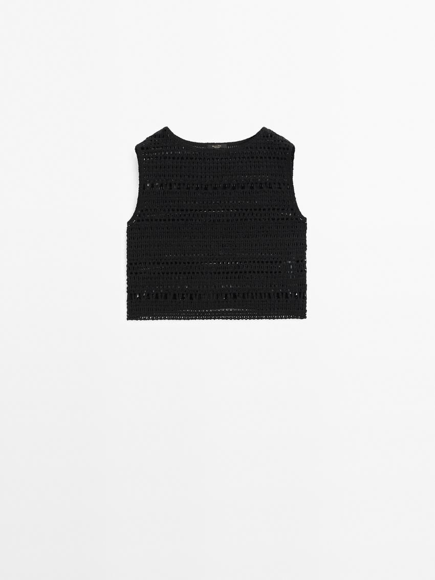 Massimo Dutti Sleeveless Crochet Women Top Black | US-NH6280974