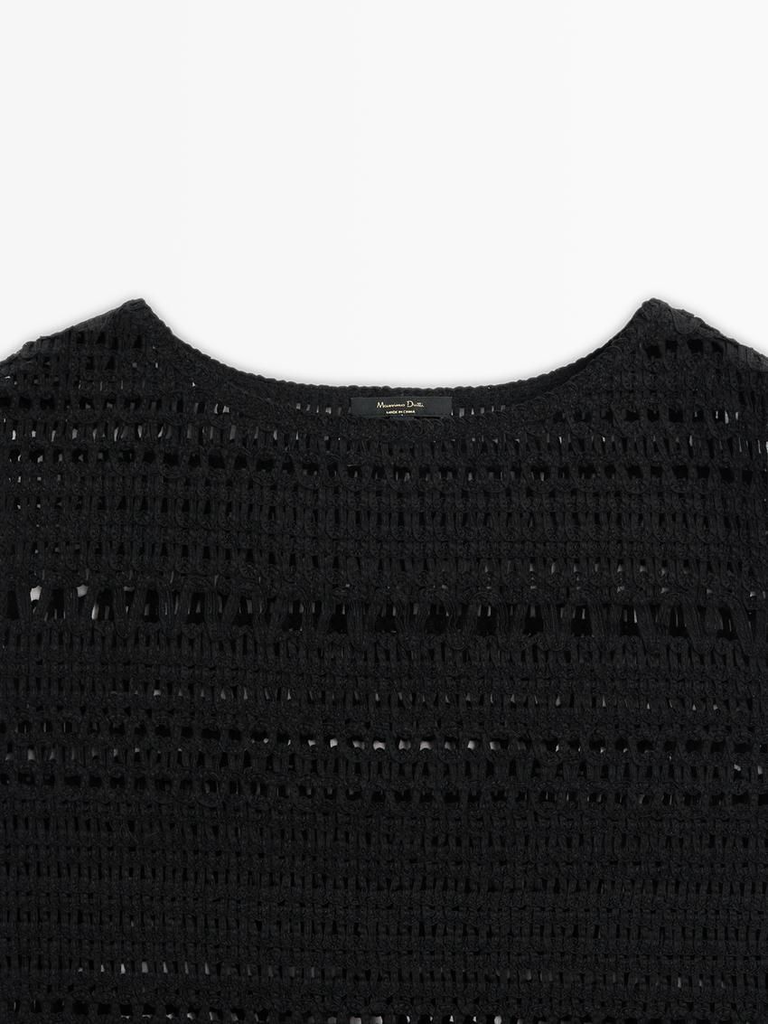 Massimo Dutti Sleeveless Crochet Women Top Black | US-NH6280974