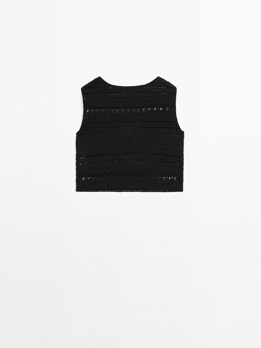 Massimo Dutti Sleeveless Crochet Women Top Black | US-NH6280974