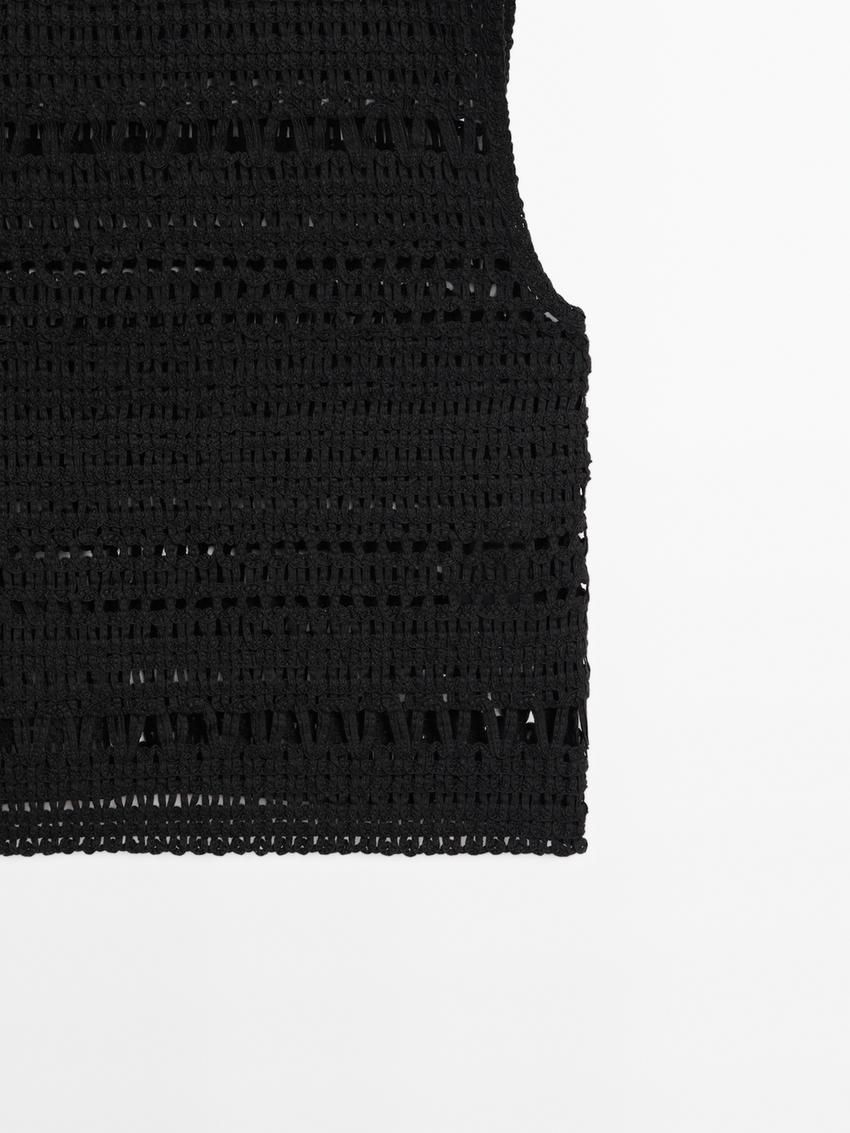 Massimo Dutti Sleeveless Crochet Women Top Black | US-NH6280974