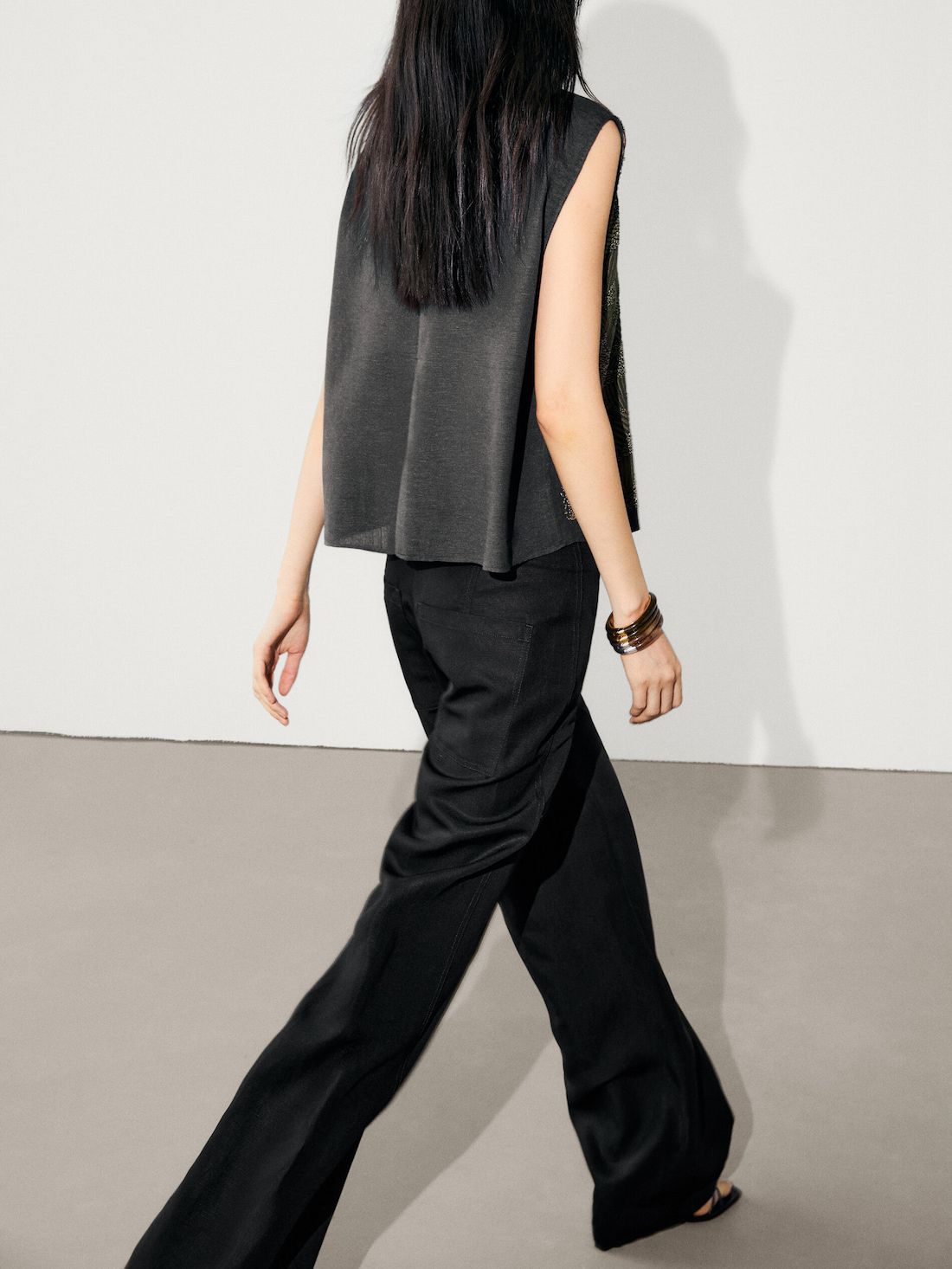 Massimo Dutti Sleeveless With Embroidered Details Women Top Dark Green | US-AF0892135