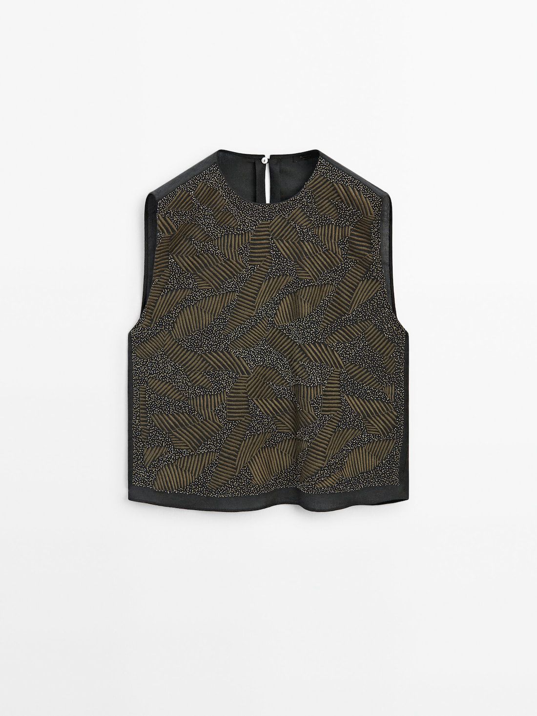 Massimo Dutti Sleeveless With Embroidered Details Women Top Dark Green | US-AF0892135