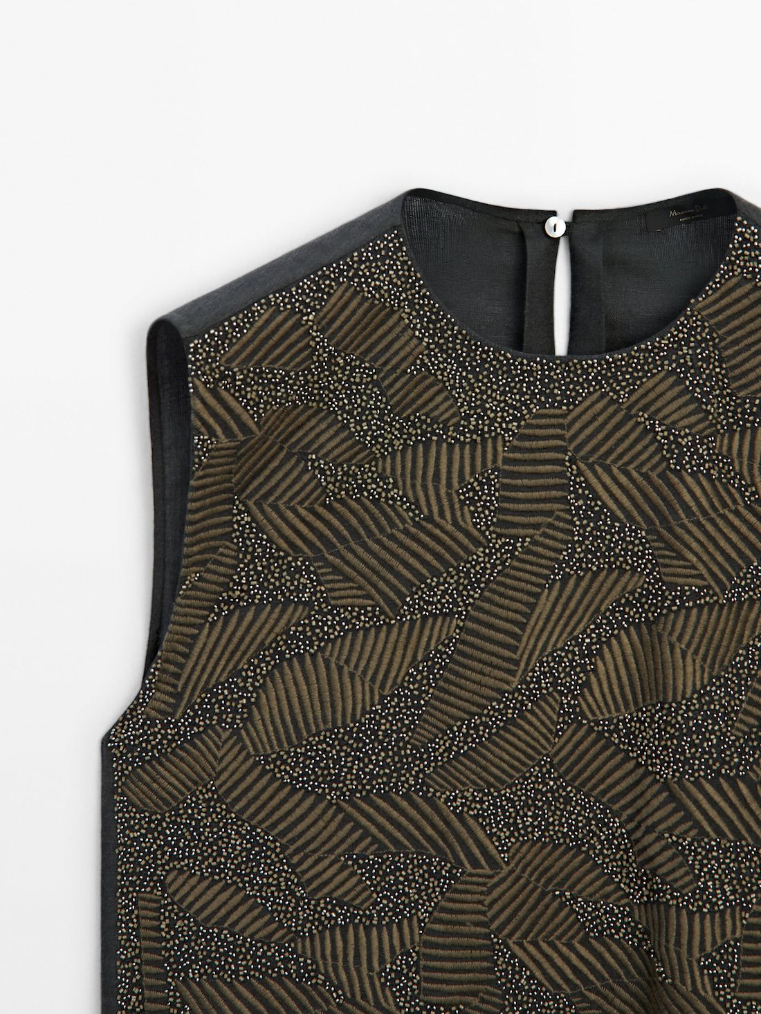 Massimo Dutti Sleeveless With Embroidered Details Women Top Dark Green | US-AF0892135