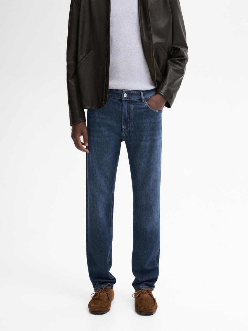 Massimo Dutti Slim Fit Cotton Blend Men Jeans Navy | US-KP2301875