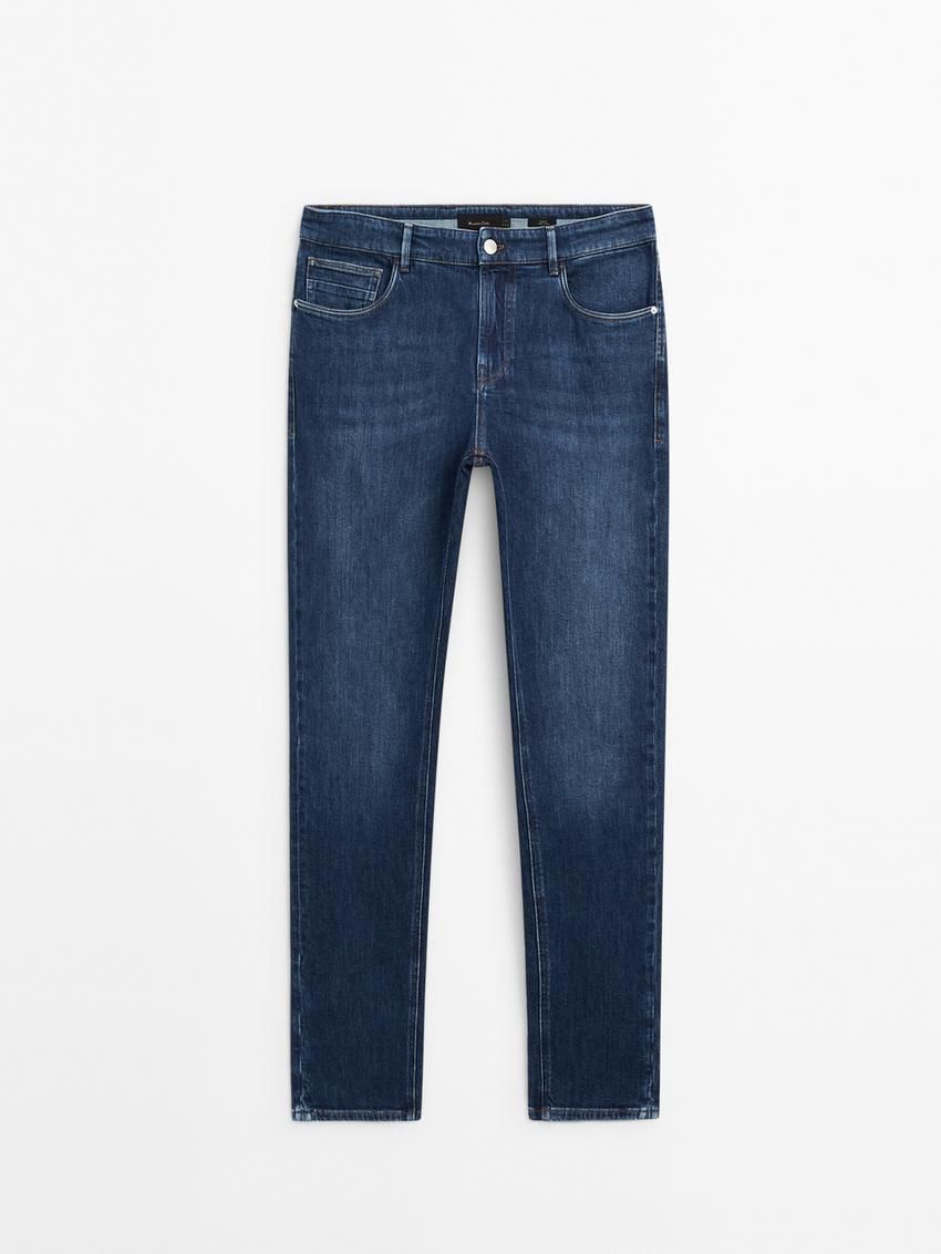 Massimo Dutti Slim Fit Cotton Blend Men Jeans Navy | US-KP2301875