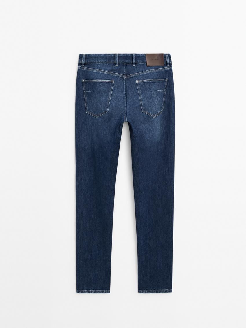 Massimo Dutti Slim Fit Cotton Blend Men Jeans Navy | US-KP2301875